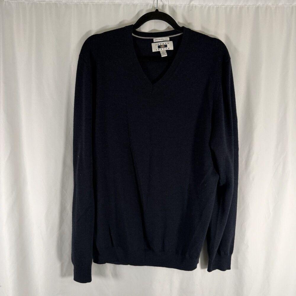 Joseph Abboud Merino Wool Sweater Men's XL Blue Vneck Long Sleeve Pullover